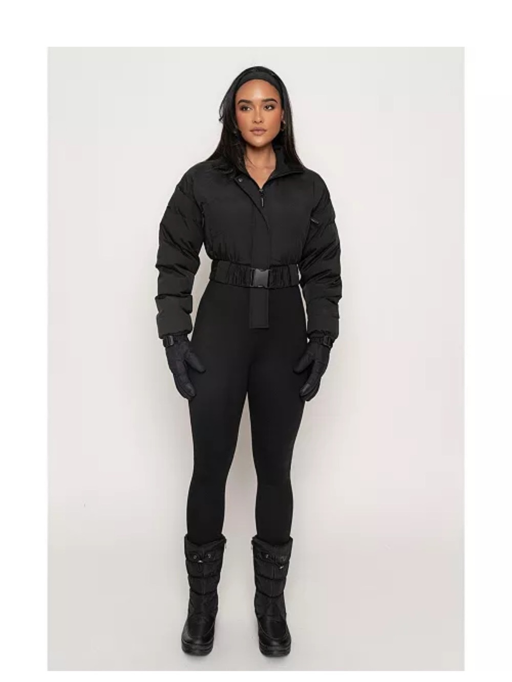 JLUXLABEL Black Puffer Belted Jumpsuit